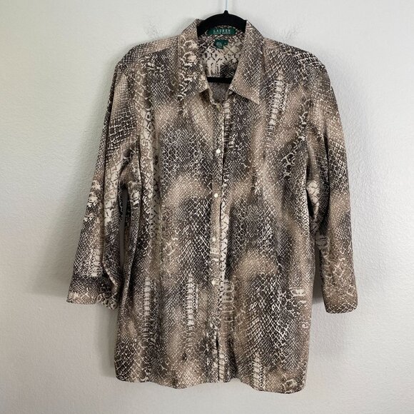 Lauren Ralph Lauren Womens Plus 2X Snake Print Button Up Shirt Blouse Top - Picture 5 of 7
